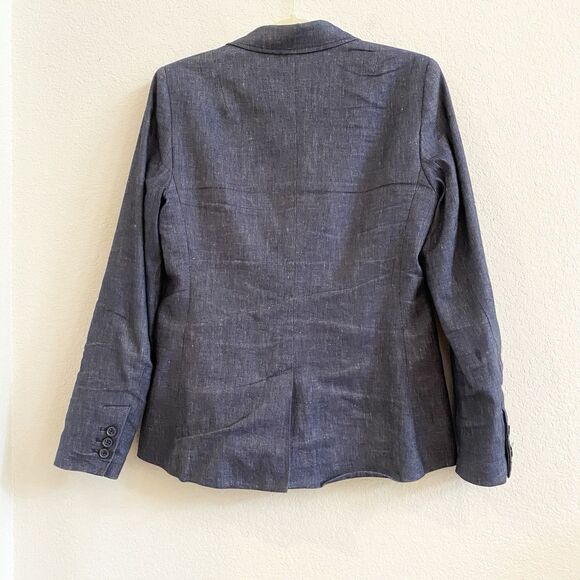 Banana Republic Sz 6 Peak Lapel Double Breasted Linen Blend Blazer Navy‎ Blue - Picture 10 of 12